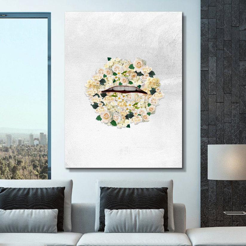 Floral Lips - Modern Canvas Wall Art